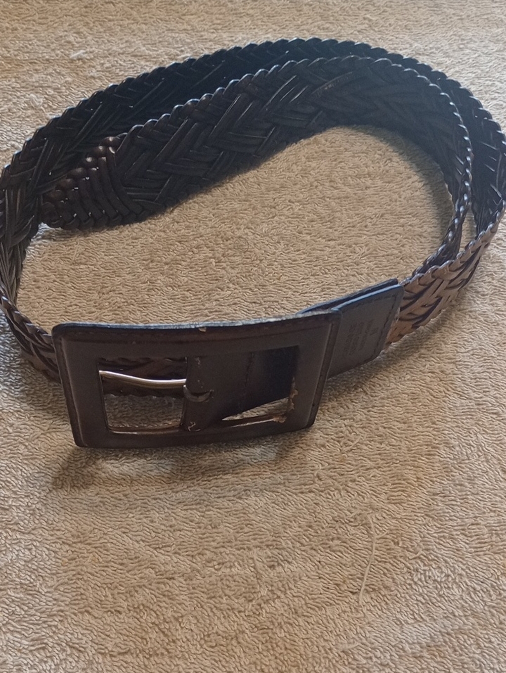 Women's Braided Leather Belt - Brown With Square Buckle